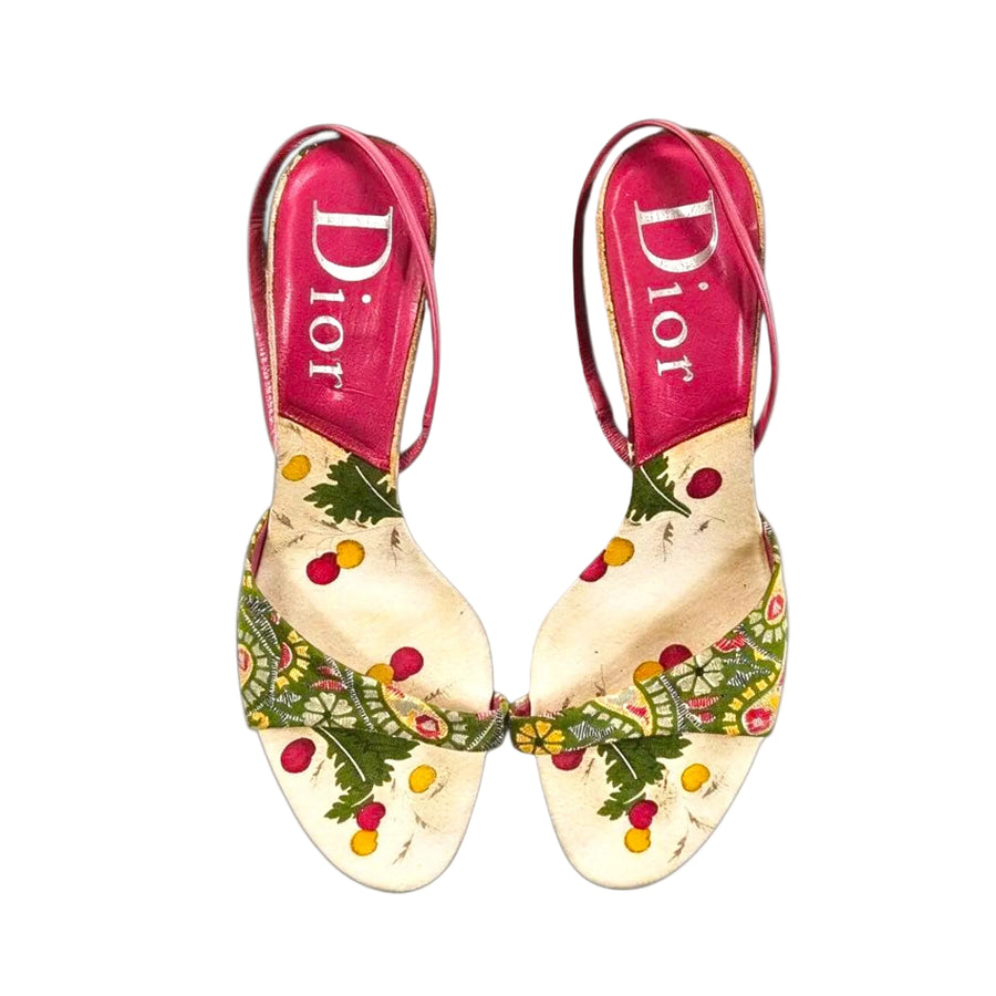 Vintage Dior Heels Galliano Era Paisley Print Slingback Sandals (9)