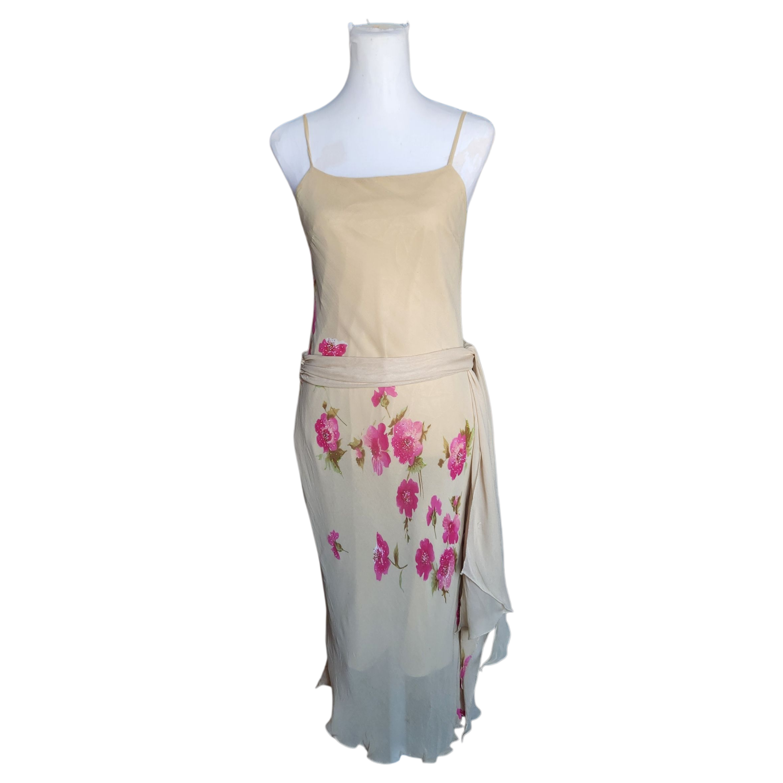 Y2K Sage Beaded Midi Dress(S)