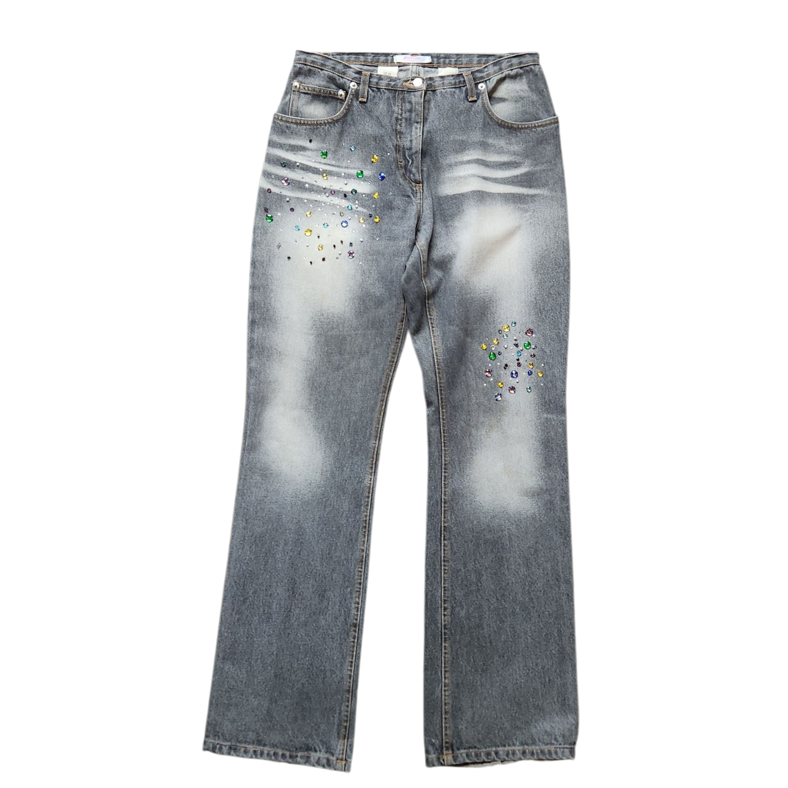 Y2K Rhinestone Gray Denim Jeans – Holy Thrift