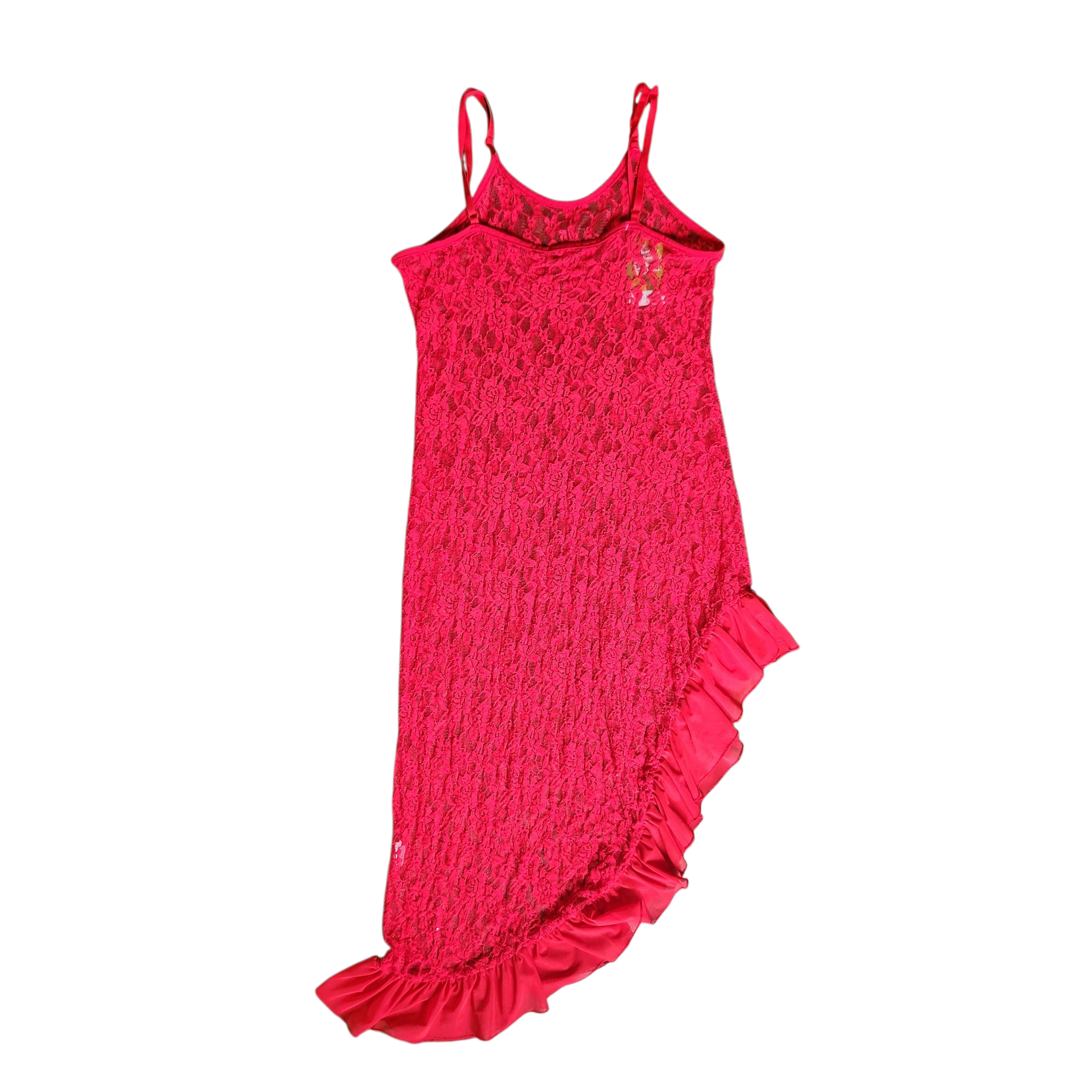 knee length dresses for ladies Larna Satin Mini Dress in Red with Black Lace Trimming main image 1