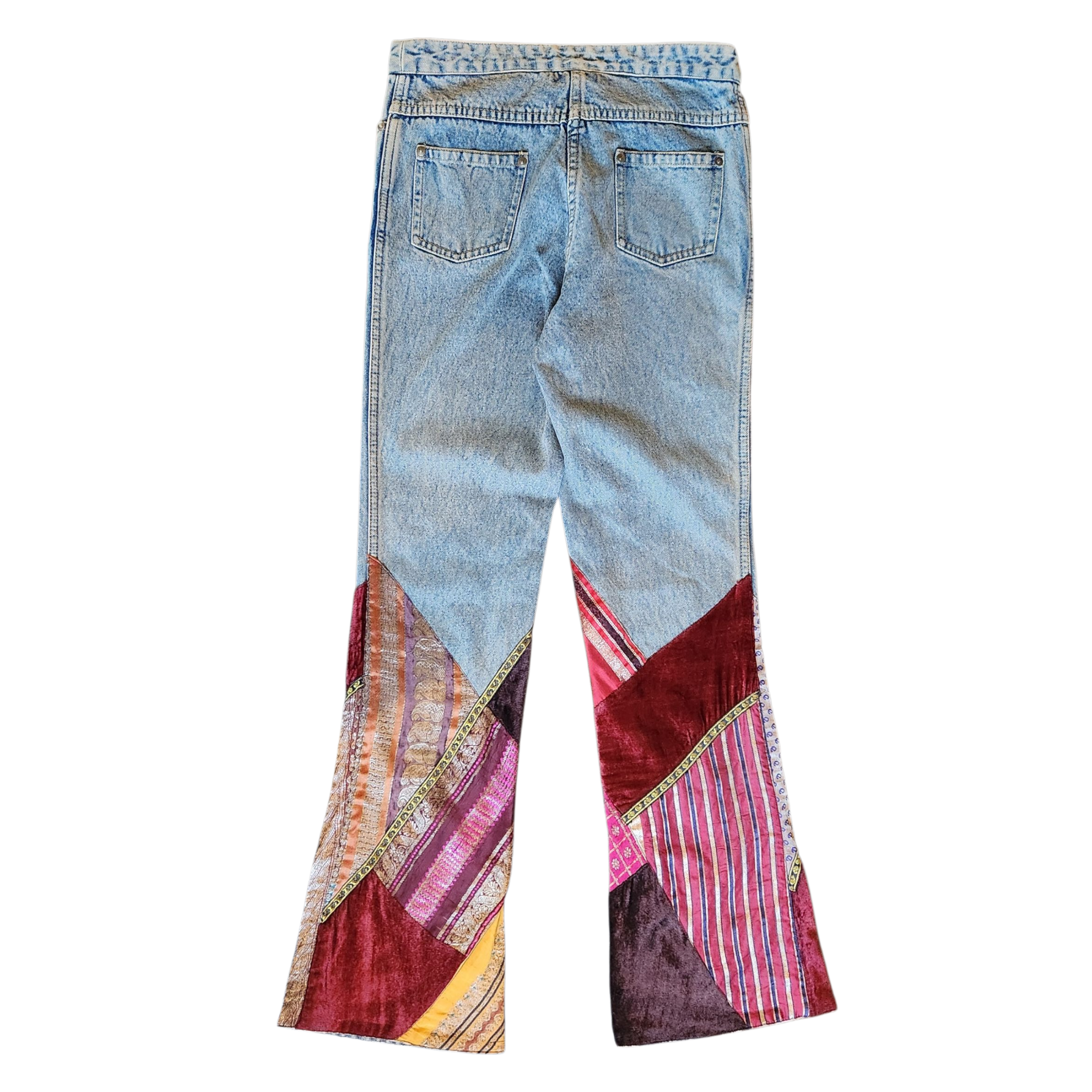 Velvet Patchwork Flare Jeans (M)