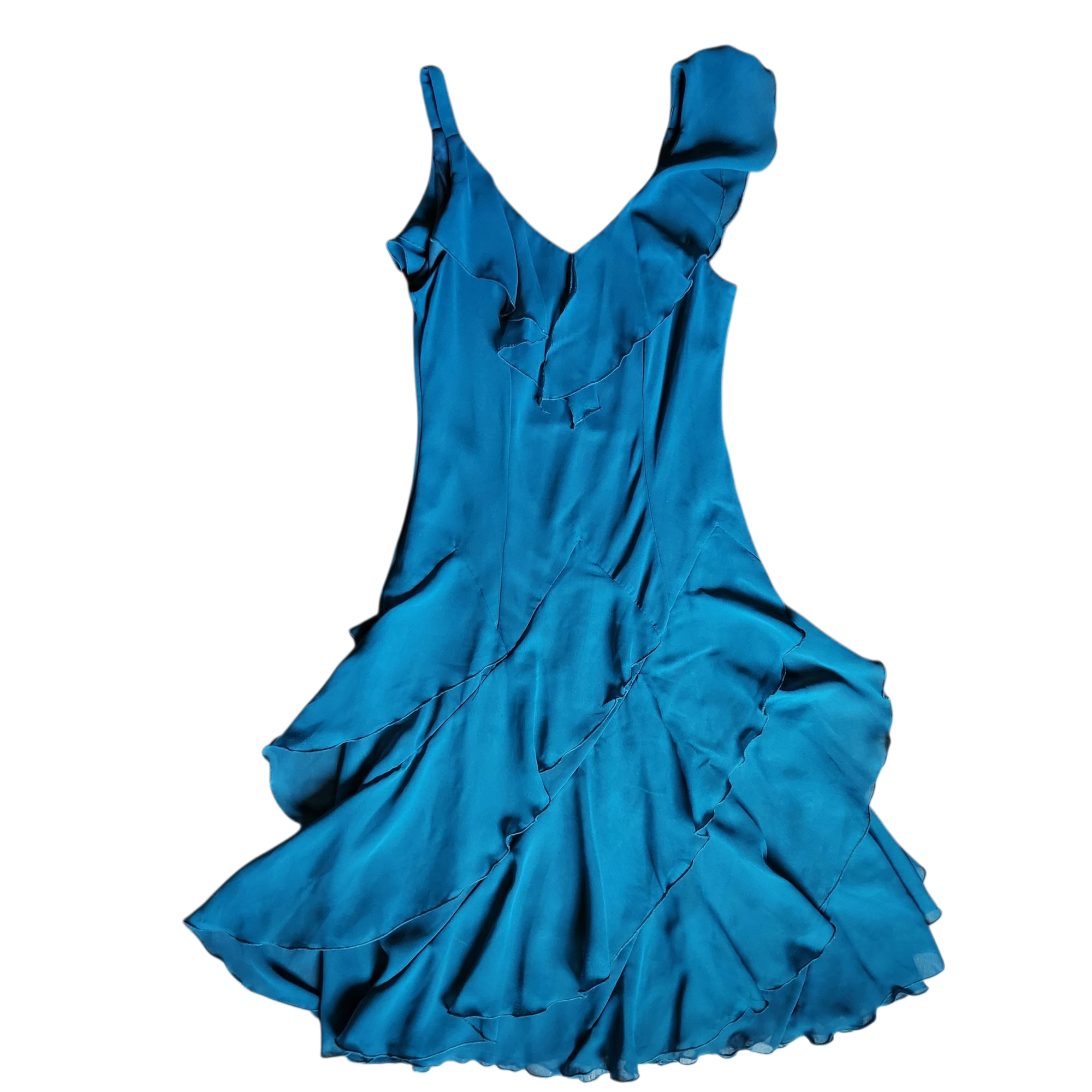 Y2K Teal Ruffle Midi Dress (L/XL) – Holy Thrift Y2K Teal Ruffle Midi Dress (L/XL) – Holy Thrift