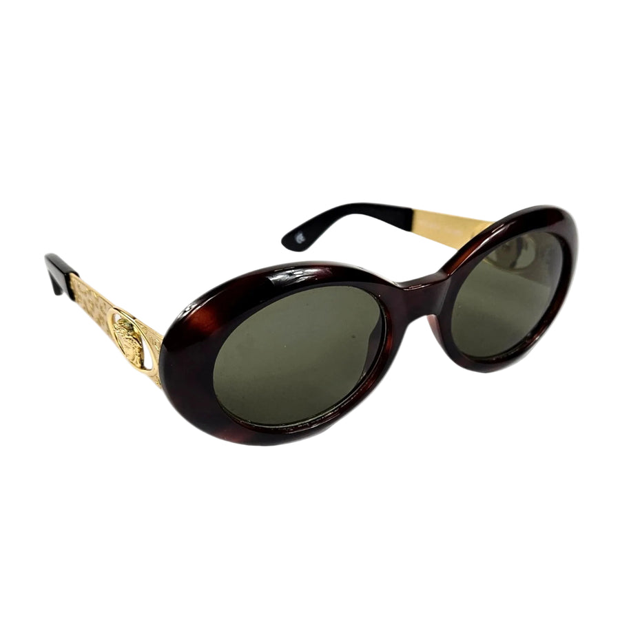 Vintage Gianni Versace Sunglasses Oval Tortoiseshell Gold Medusa
