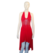 Y2K Ruby Red Halter Dress (M)