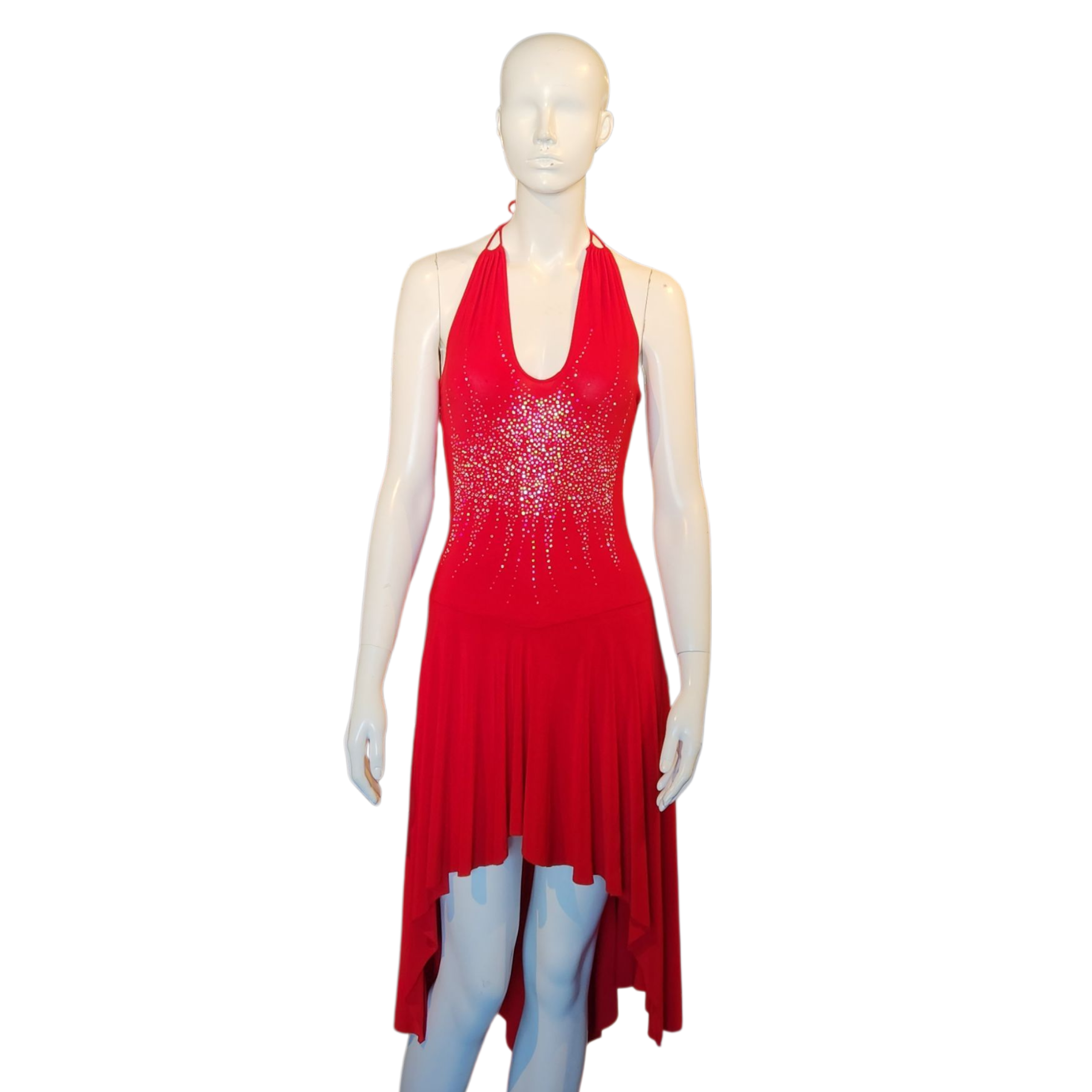 Y2K Ruby Red Halter Dress (M)