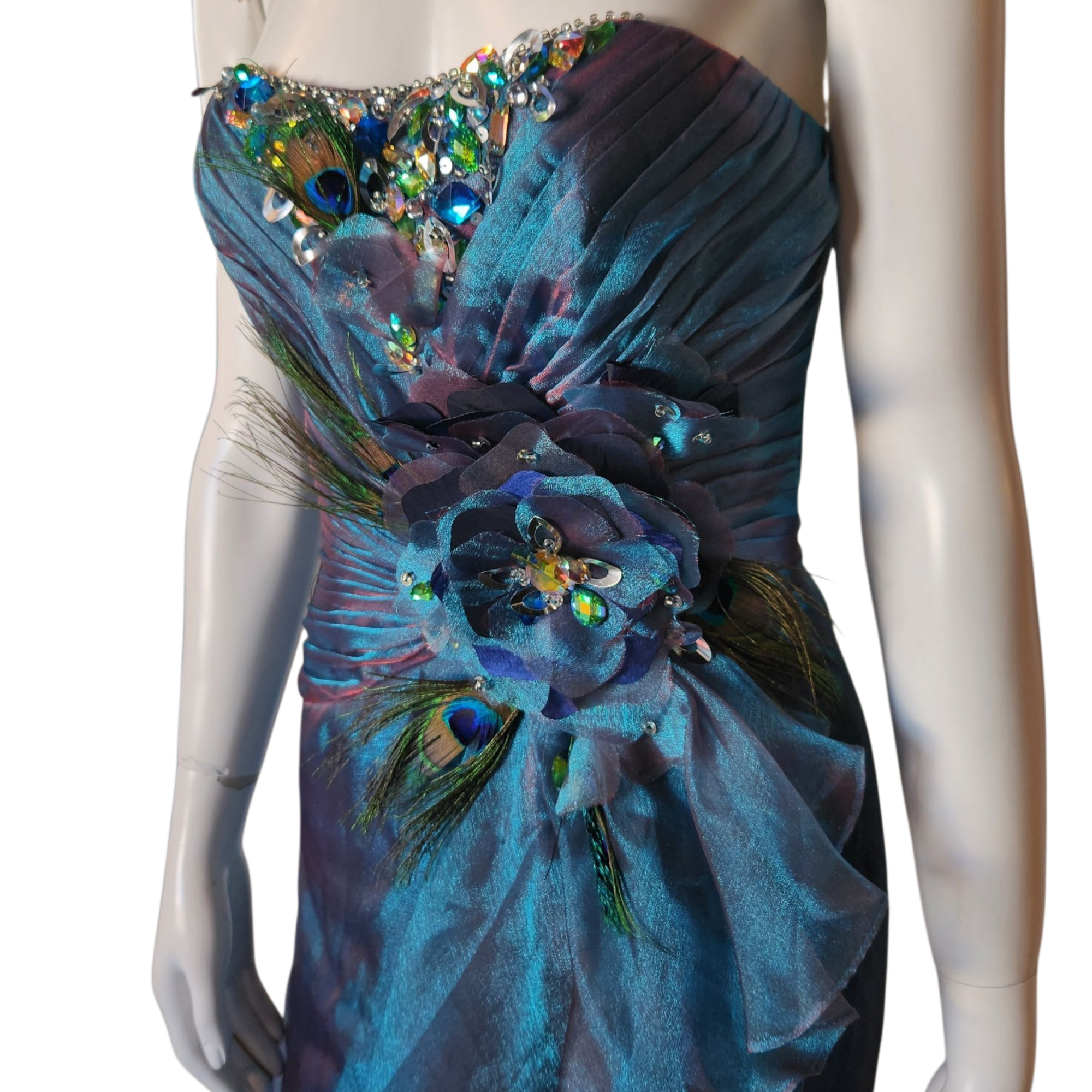 Peacock Strapless Flutter Formal Dress (S)