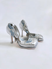 Denim & Silver Studded 4 Toe Pump (5-15)