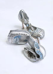 Denim & Silver Studded 4 Toe Pump (5-15)