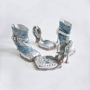 Denim & Silver Studded 4 Toe Pump (5-15)