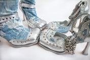 Denim & Silver Studded 4 Toe Pump (5-15)