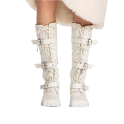 White Leather & Lace Wedge Boots (5-15)