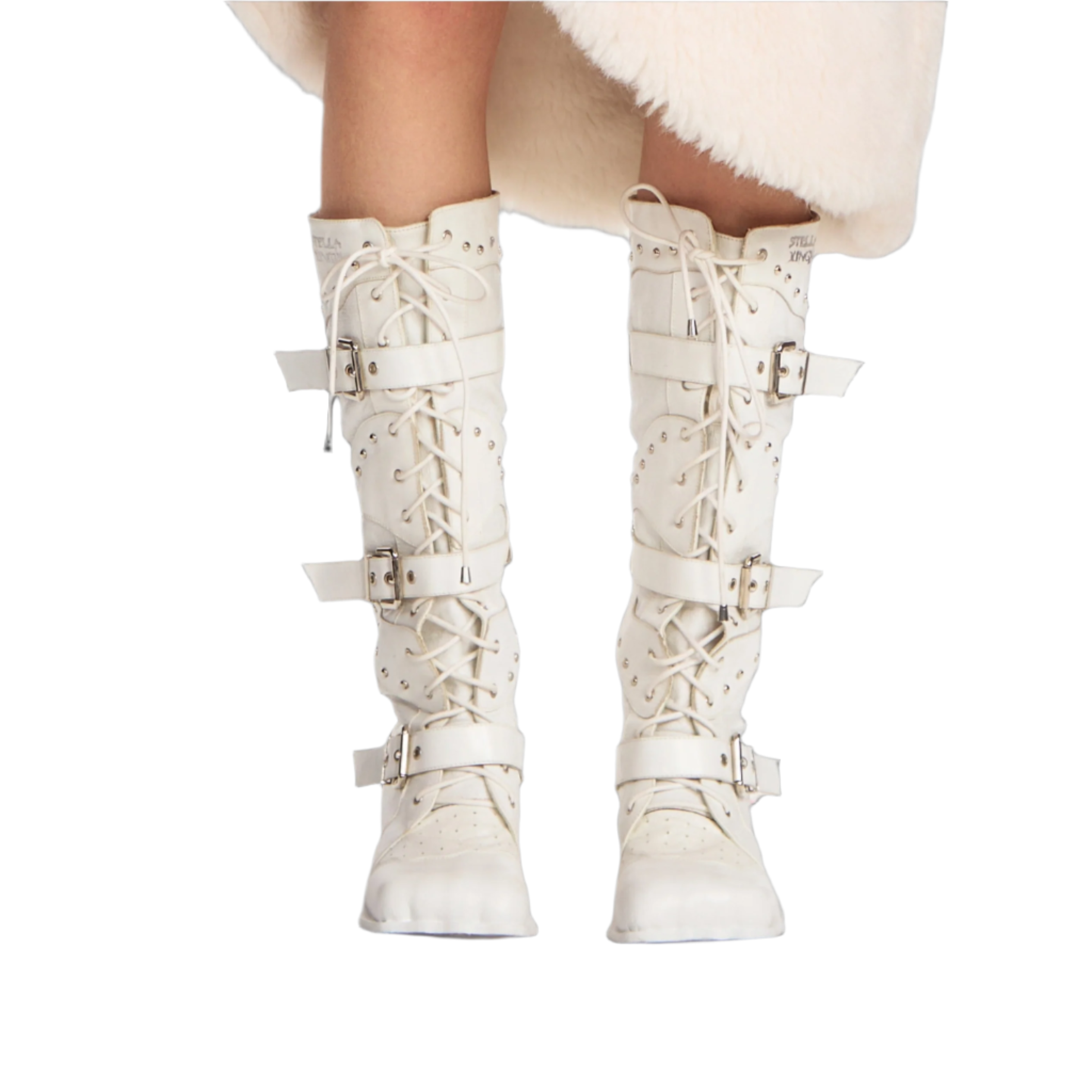 White Leather & Lace Wedge Boots (5-15)