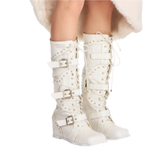 White Leather & Lace Wedge Boots (5-15)