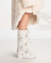 White Leather & Lace Wedge Boots (5-15)
