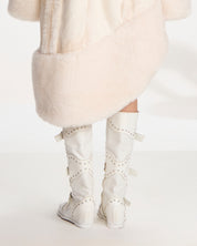 White Leather & Lace Wedge Boots (5-15)