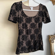 00s black lace short sleeve top (S)