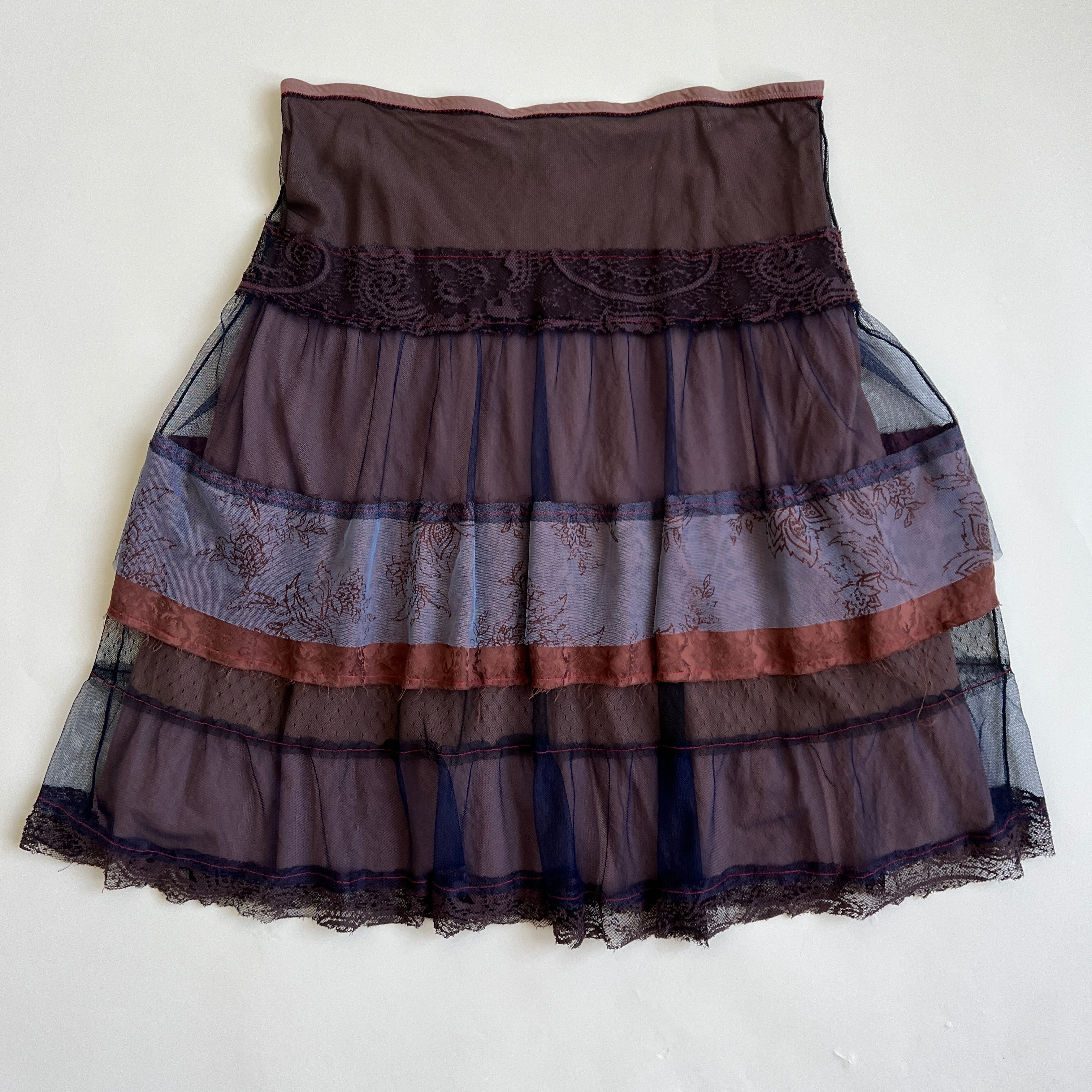 00s boho lace tiered midi skirt - XL