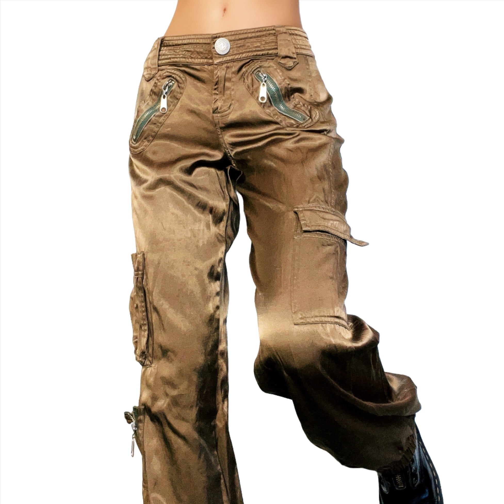 Early 2000s Bronze Metallic Cargo Pants (S)