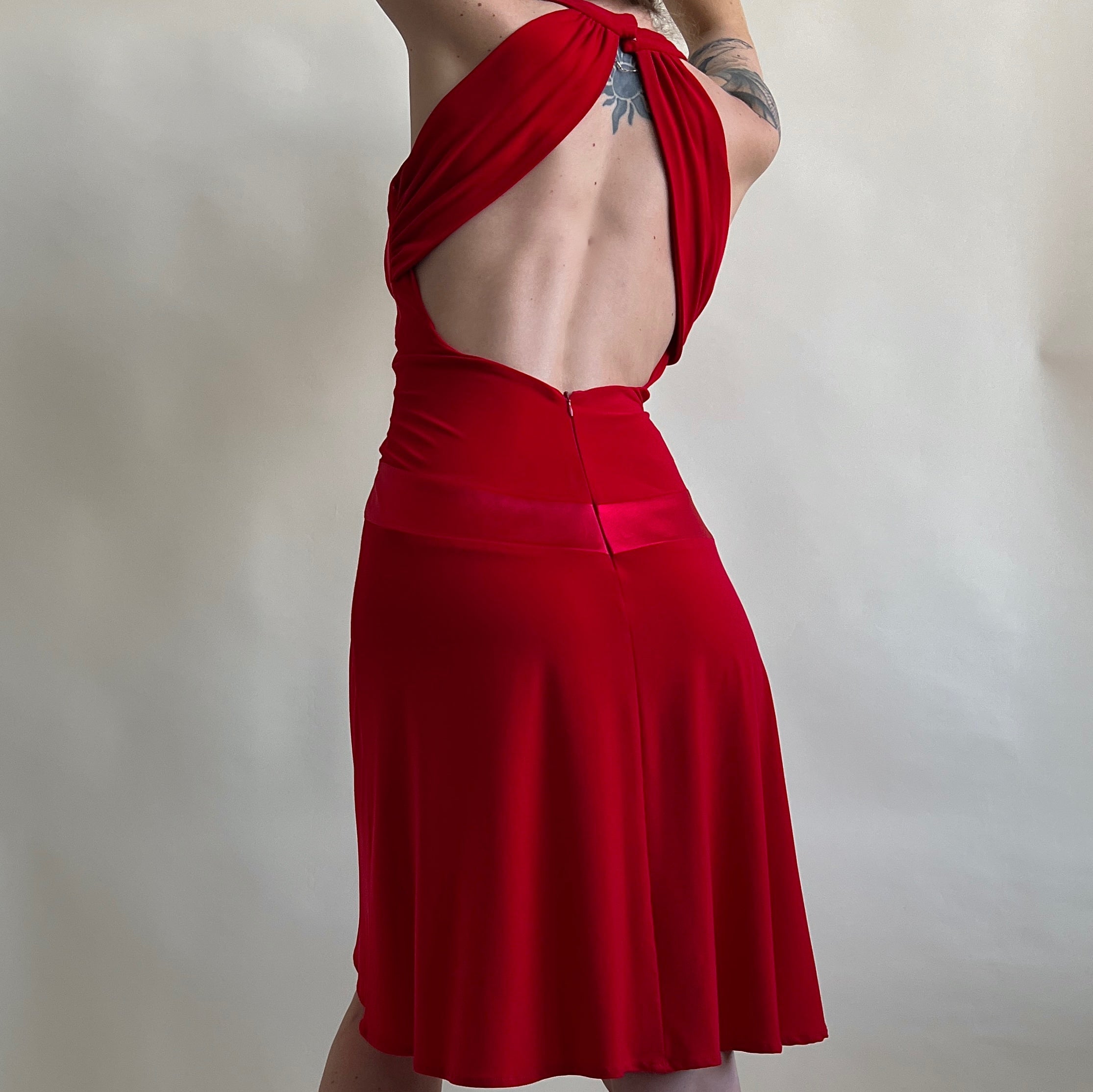 00s red open back midi dress (M)