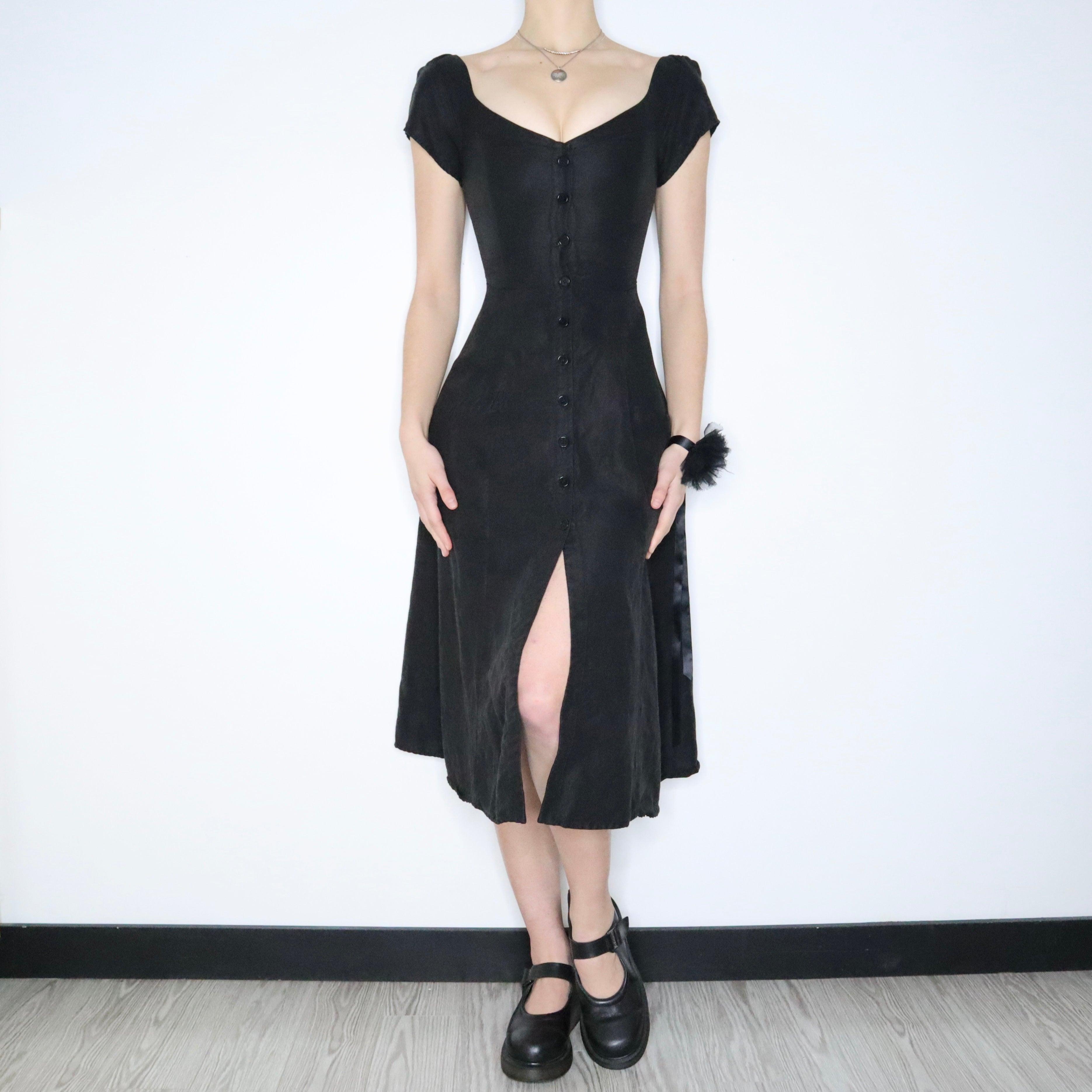 white christmas dresses REFORMATION Black Linen Button Up Midi Dress (XS) – Holy Thrift
