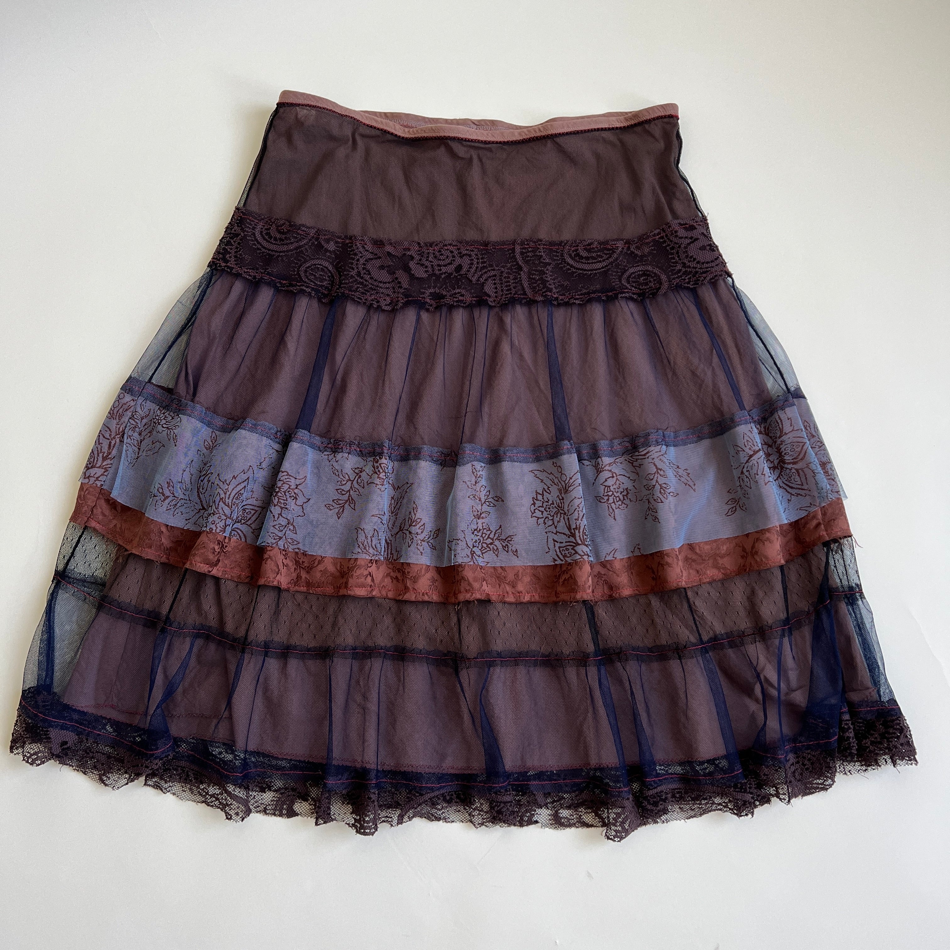 00s boho lace tiered midi skirt - XL