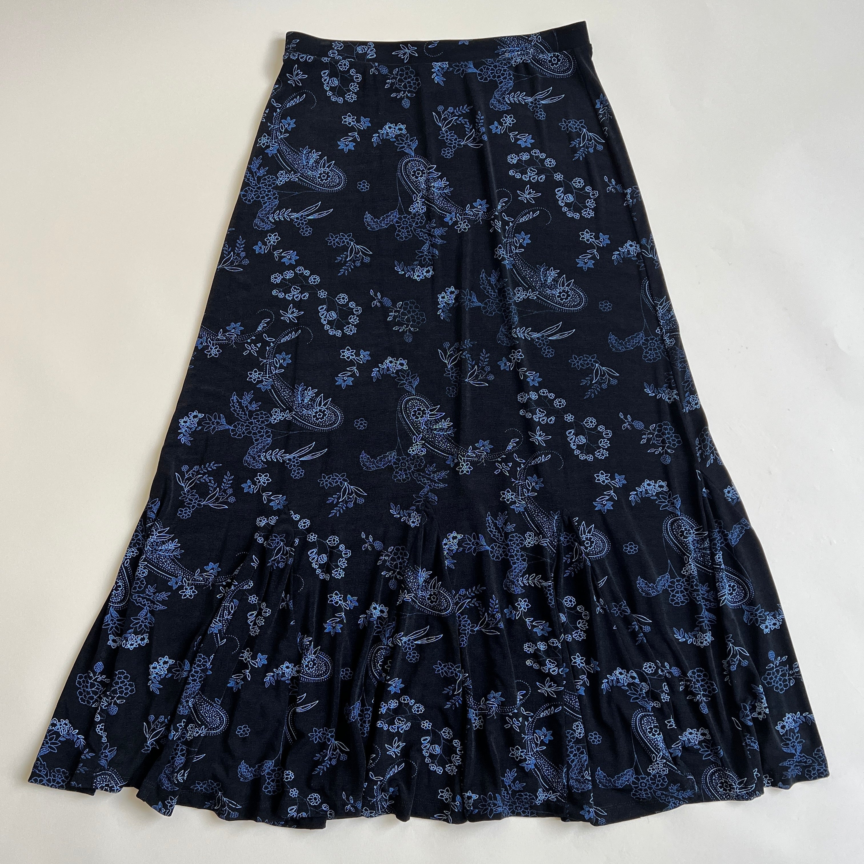 Vintage 90s navy floral slinky maxi skirt - L/XL