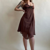00s brown silk babydoll dress (L)