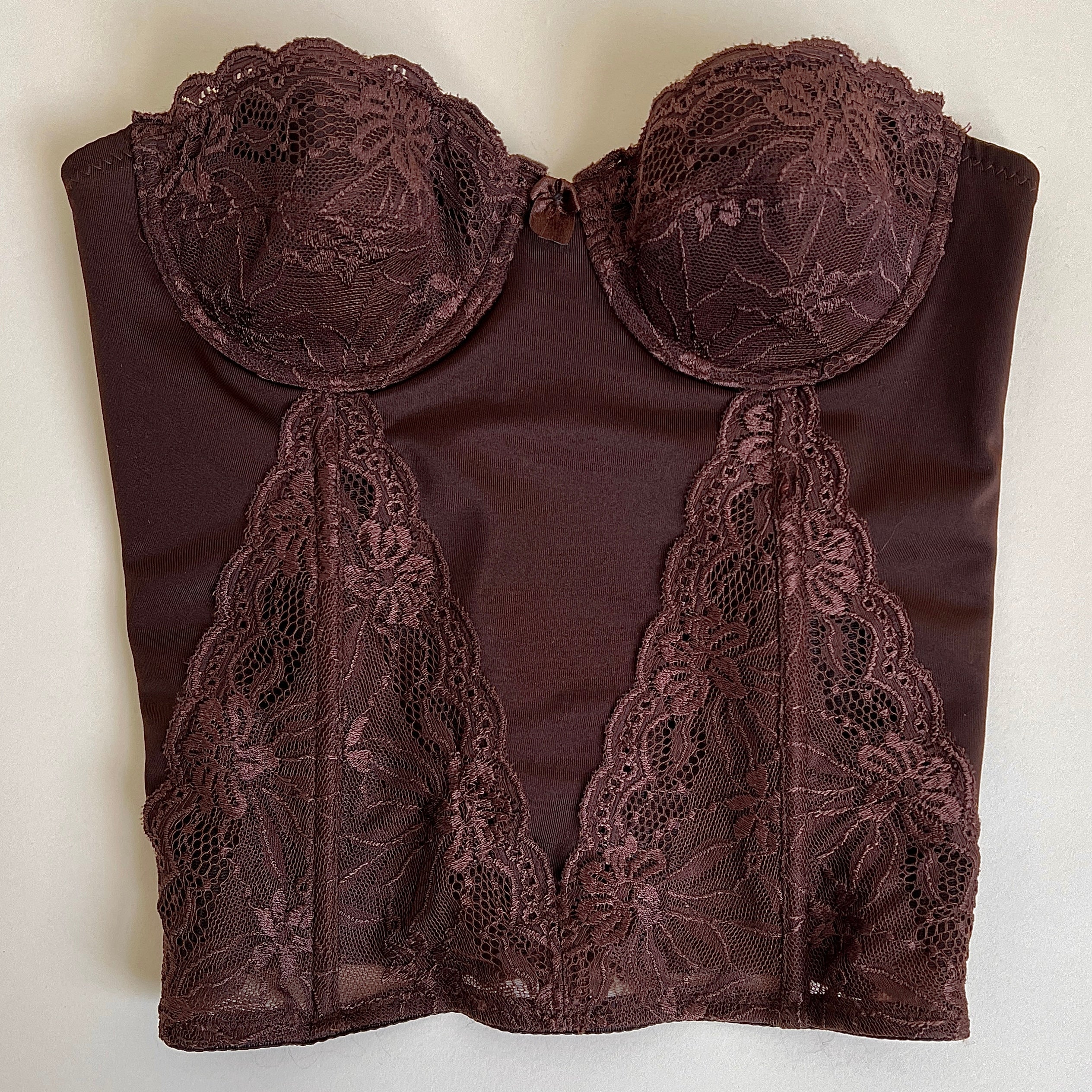 00s chocolate lace & satin bustier (s)