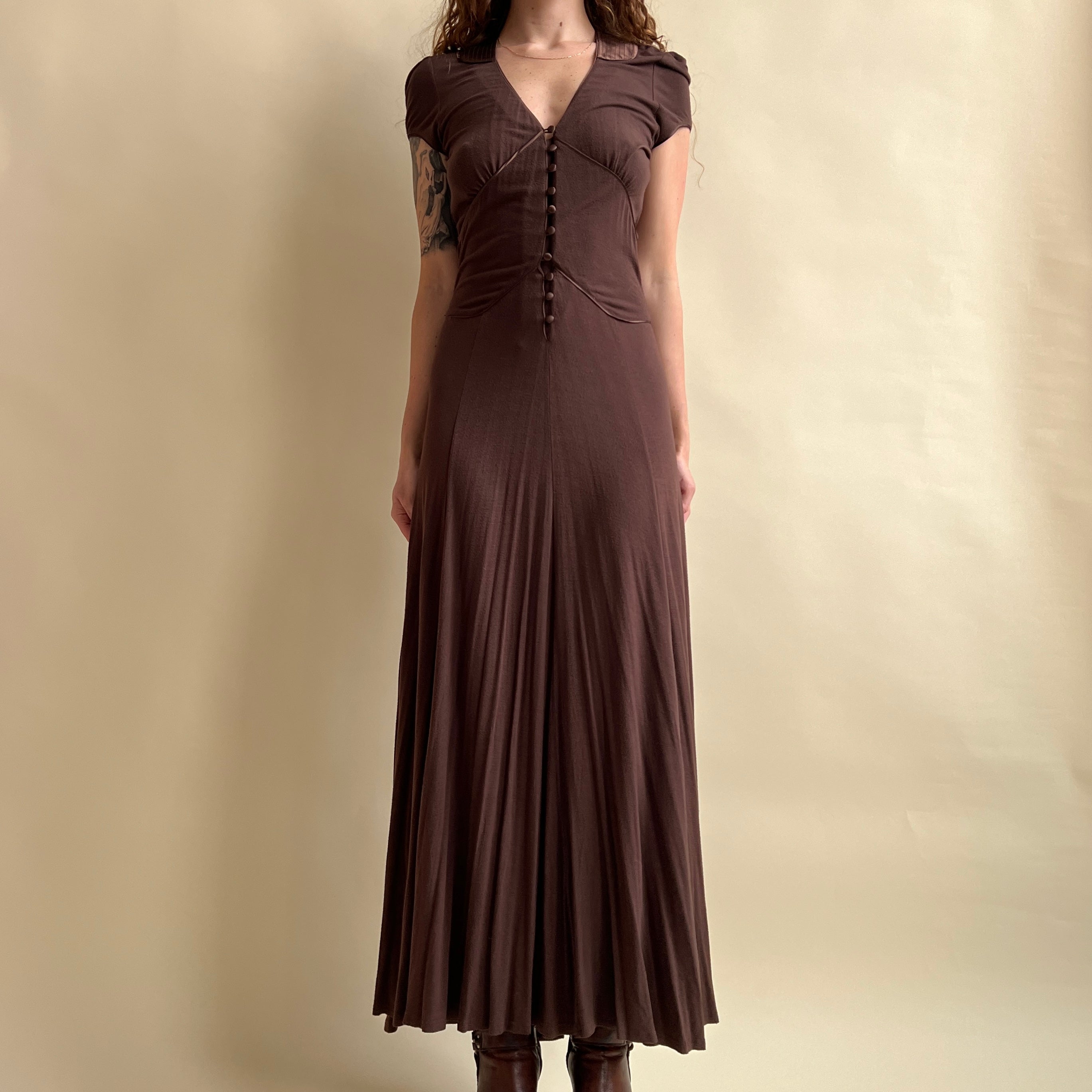 00s espresso brown drop waist maxi dress (S/M)