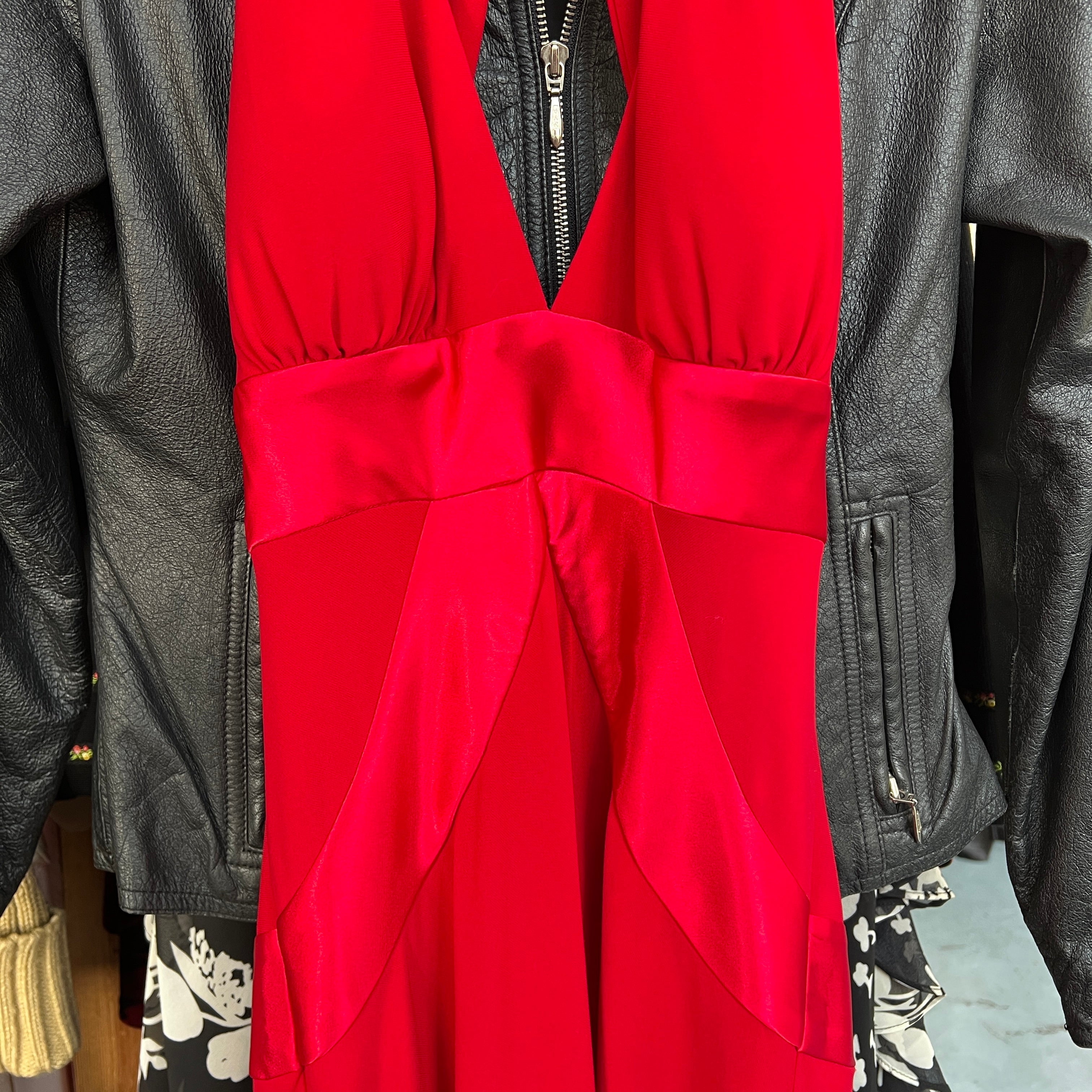 00s red open back midi dress (M)