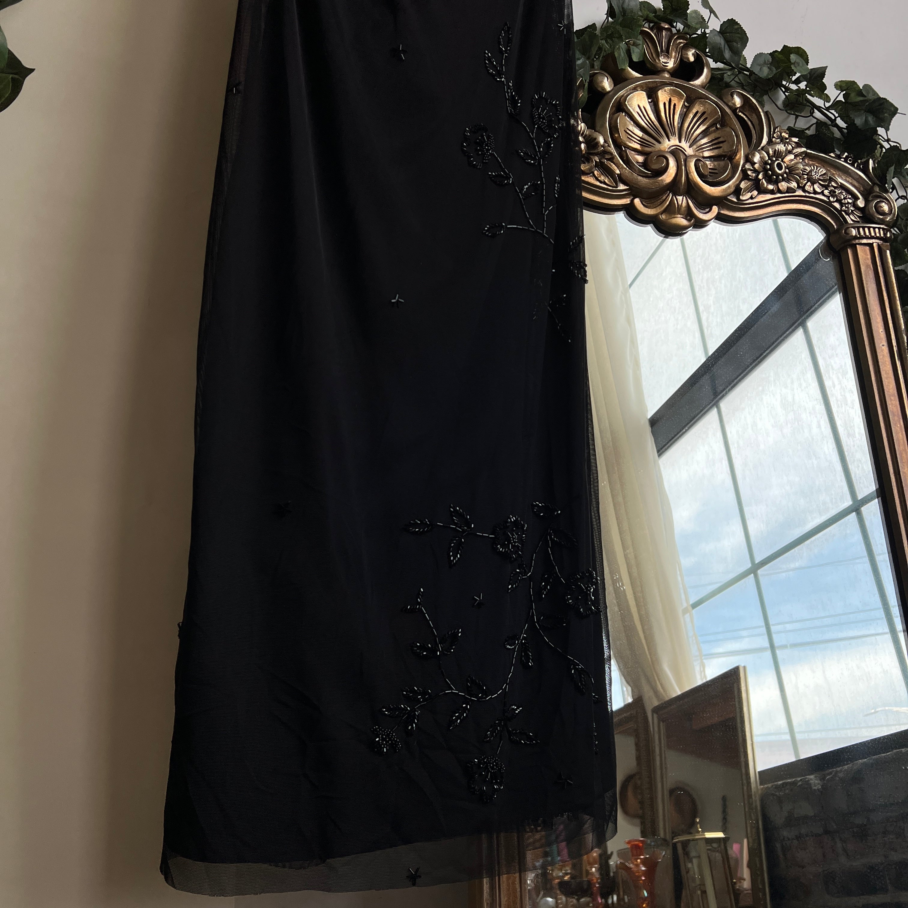 00s black beaded mesh midi dress (M)