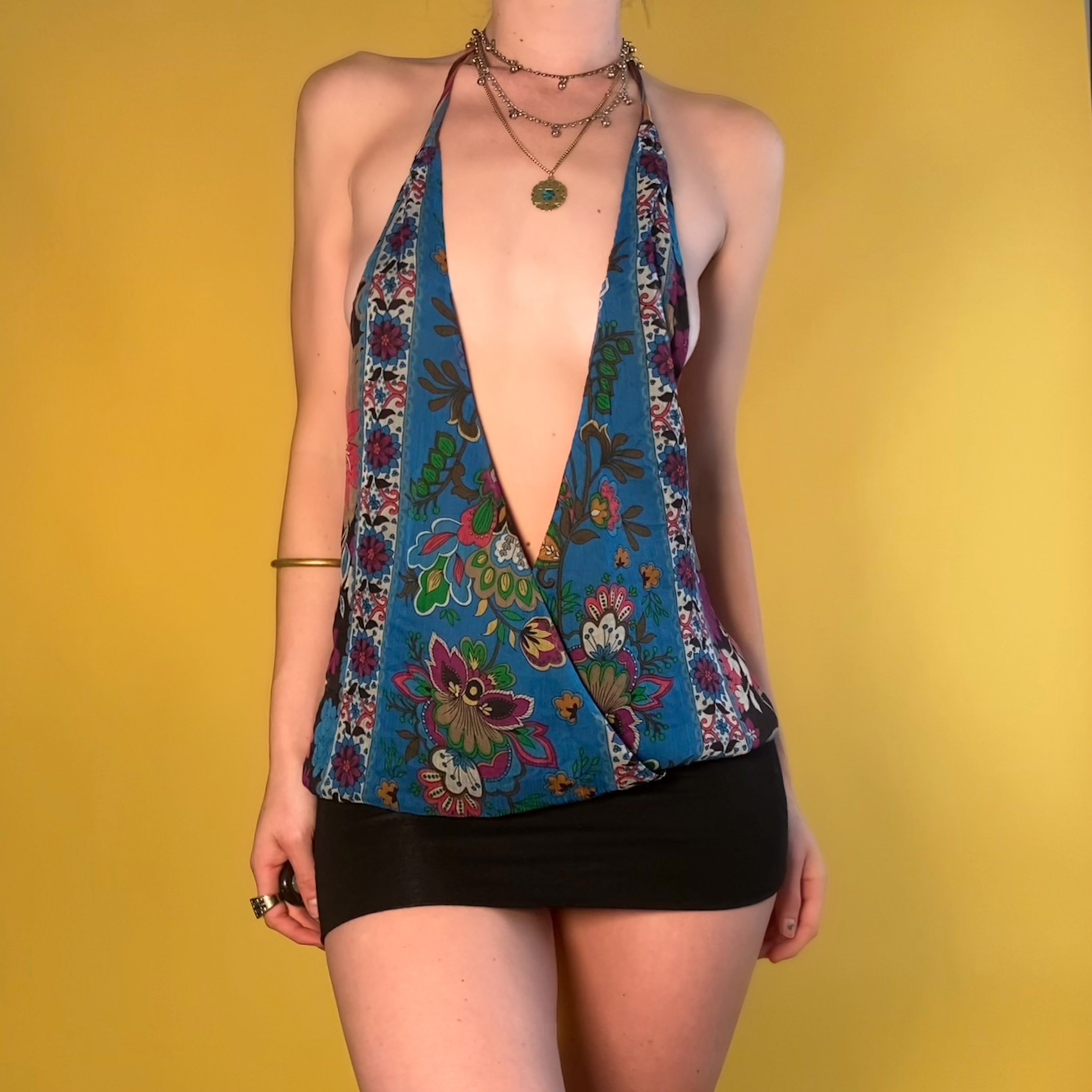 Y2k silk plunge drop waist mini dress - small