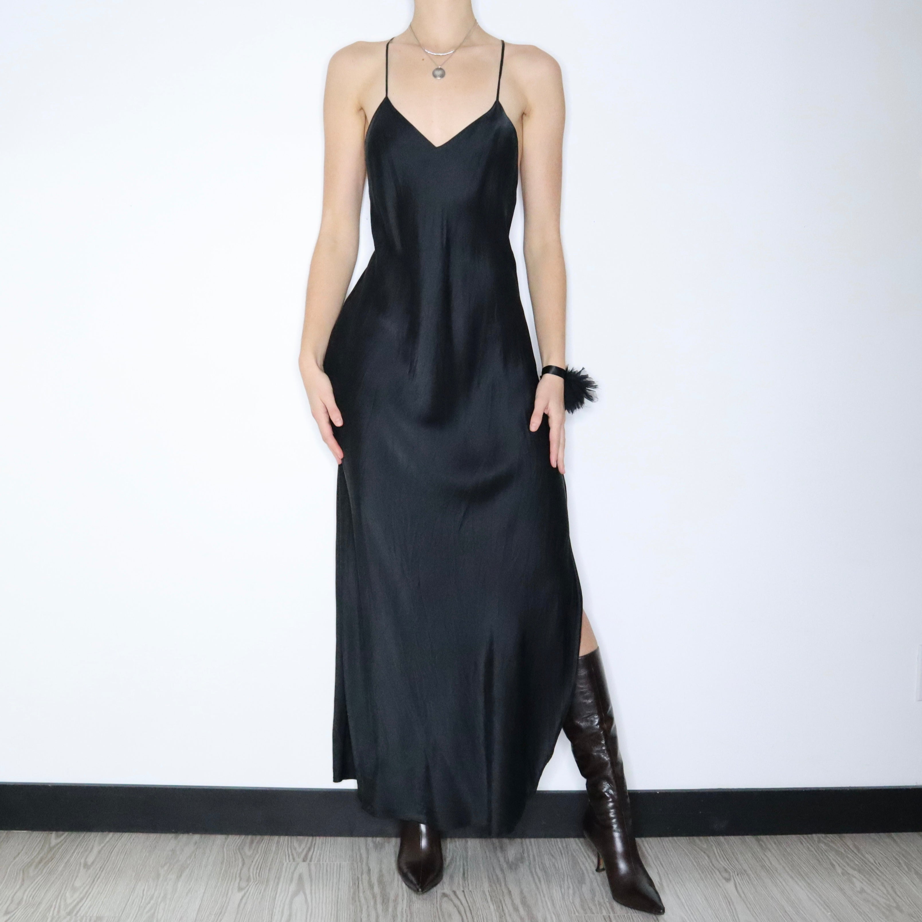90s Sexy Black Silk Slip Dress (M) 90s Sexy Black Silk Slip Dress (M)