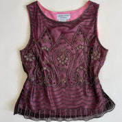 00s Pink beaded silk tank (XL)