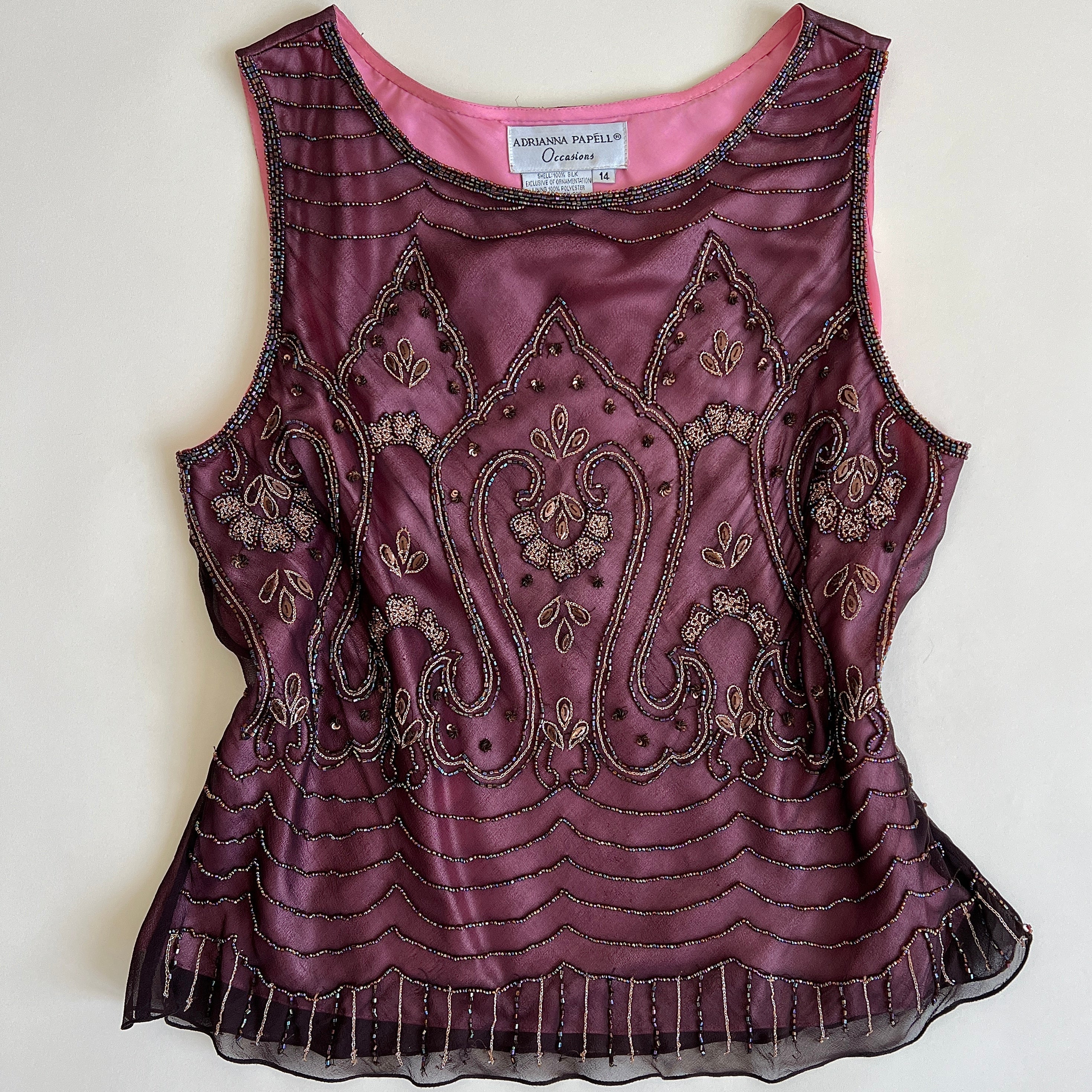 00s Pink beaded silk tank (XL)