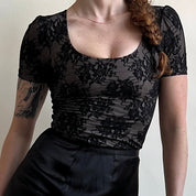 00s black lace short sleeve top (S)