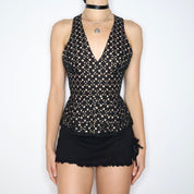 Vintage Y2K Black Eyelet Lace Top (XS)
