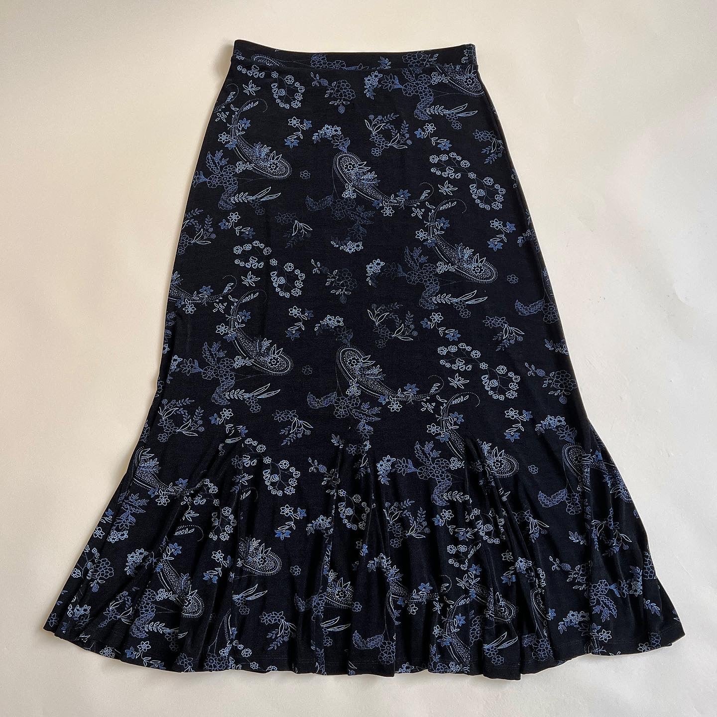 Vintage 90s navy floral slinky maxi skirt - L/XL