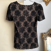 00s black lace short sleeve top (S)