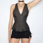 Vintage Y2K Black Eyelet Lace Top (XS)