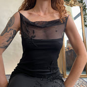 00s black beaded mesh midi dress (M)