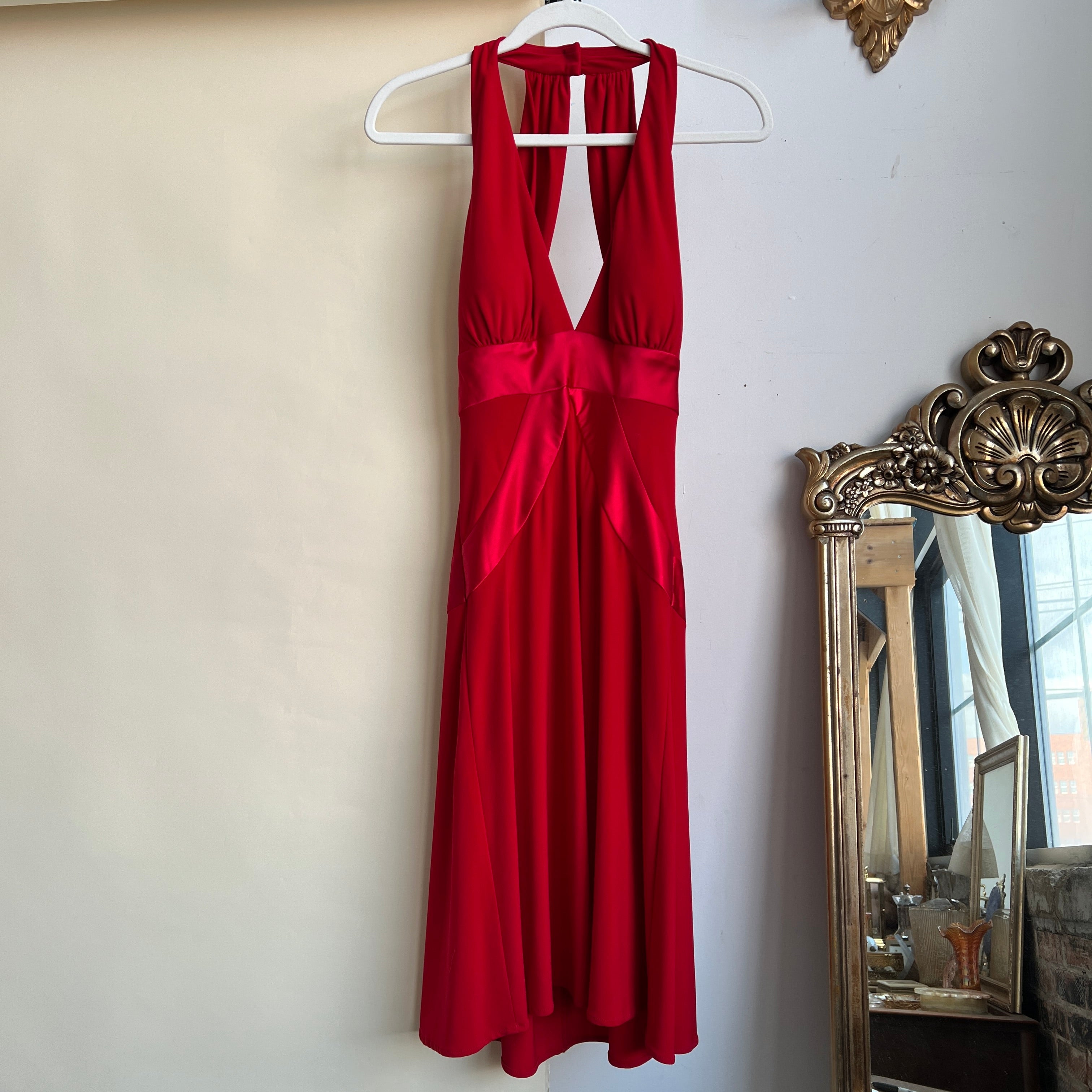 00s red open back midi dress (M)