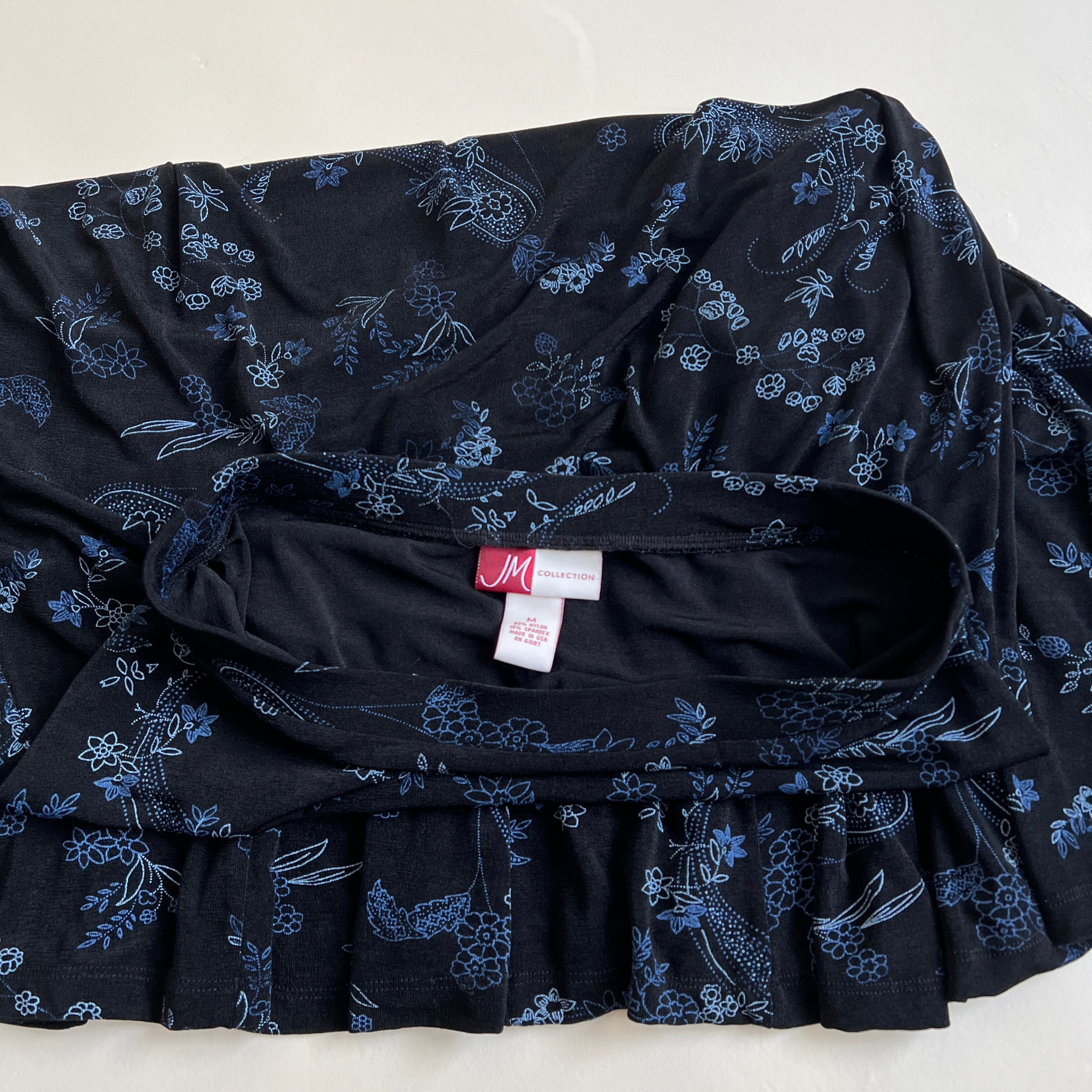 Vintage 90s navy floral slinky maxi skirt - L/XL