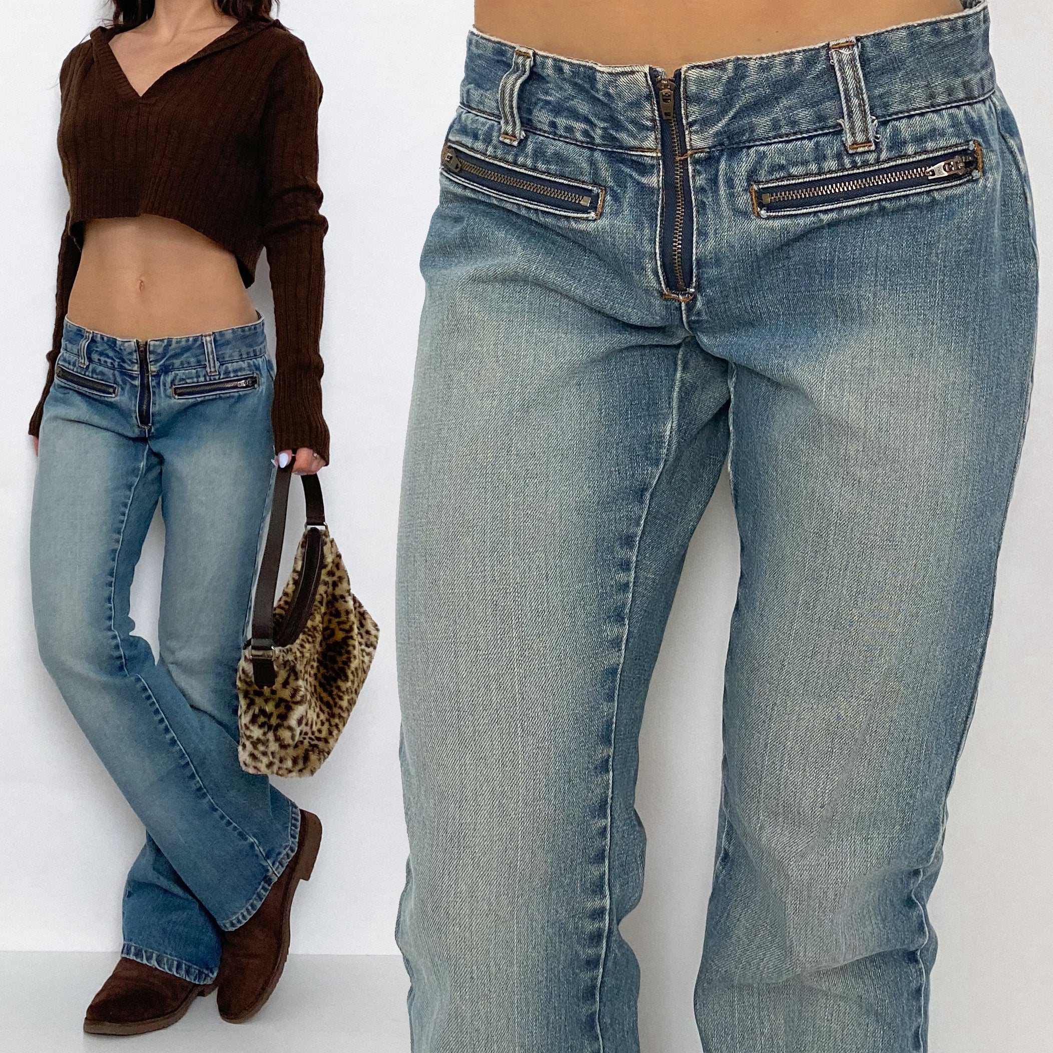 Y2K Zipper Low Rise Flare Jeans (S)