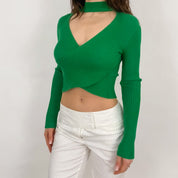 Green Cut Out Cropped Knit
