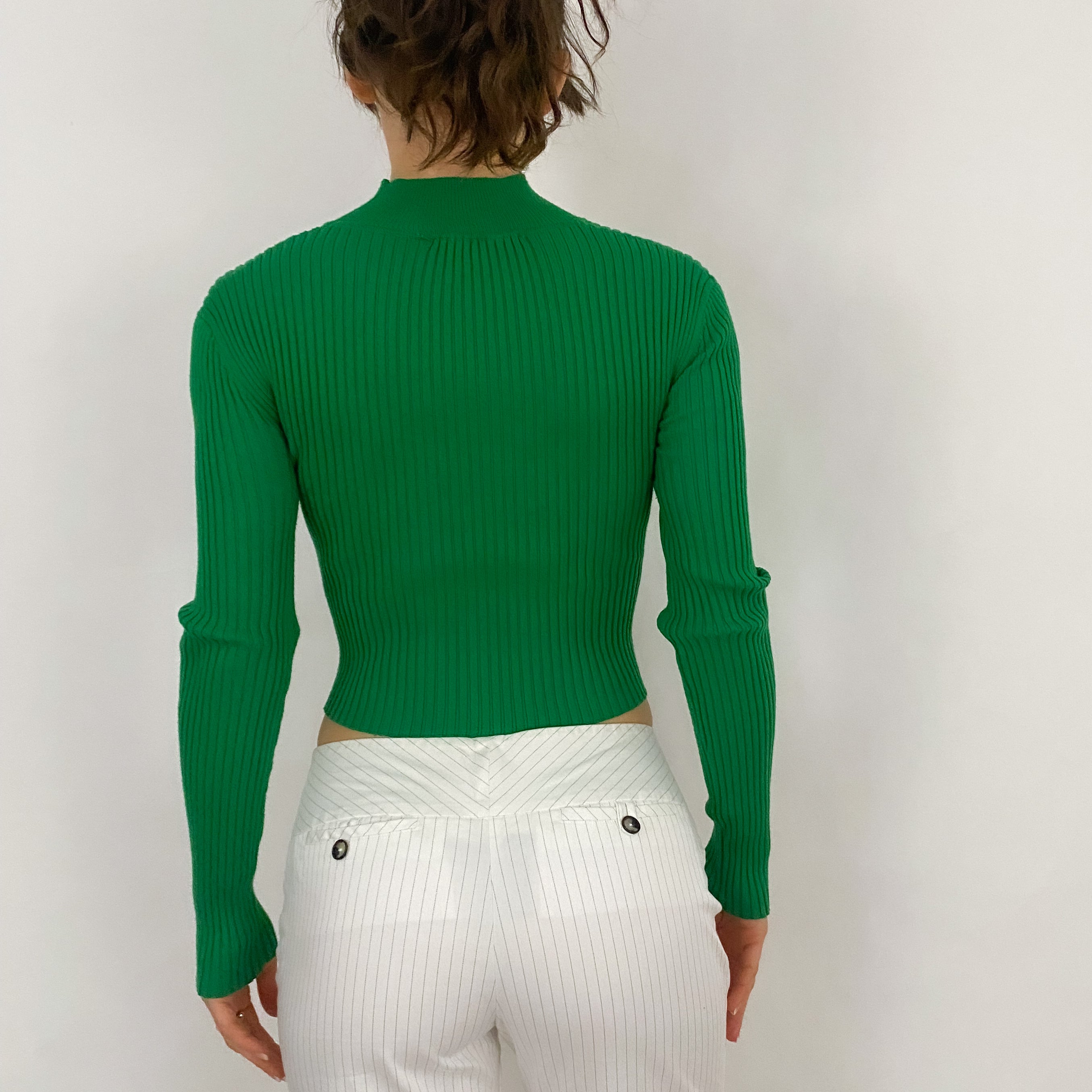 Green Cut Out Cropped Knit