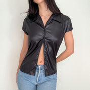 Black Y2K Wet Look Rave Top