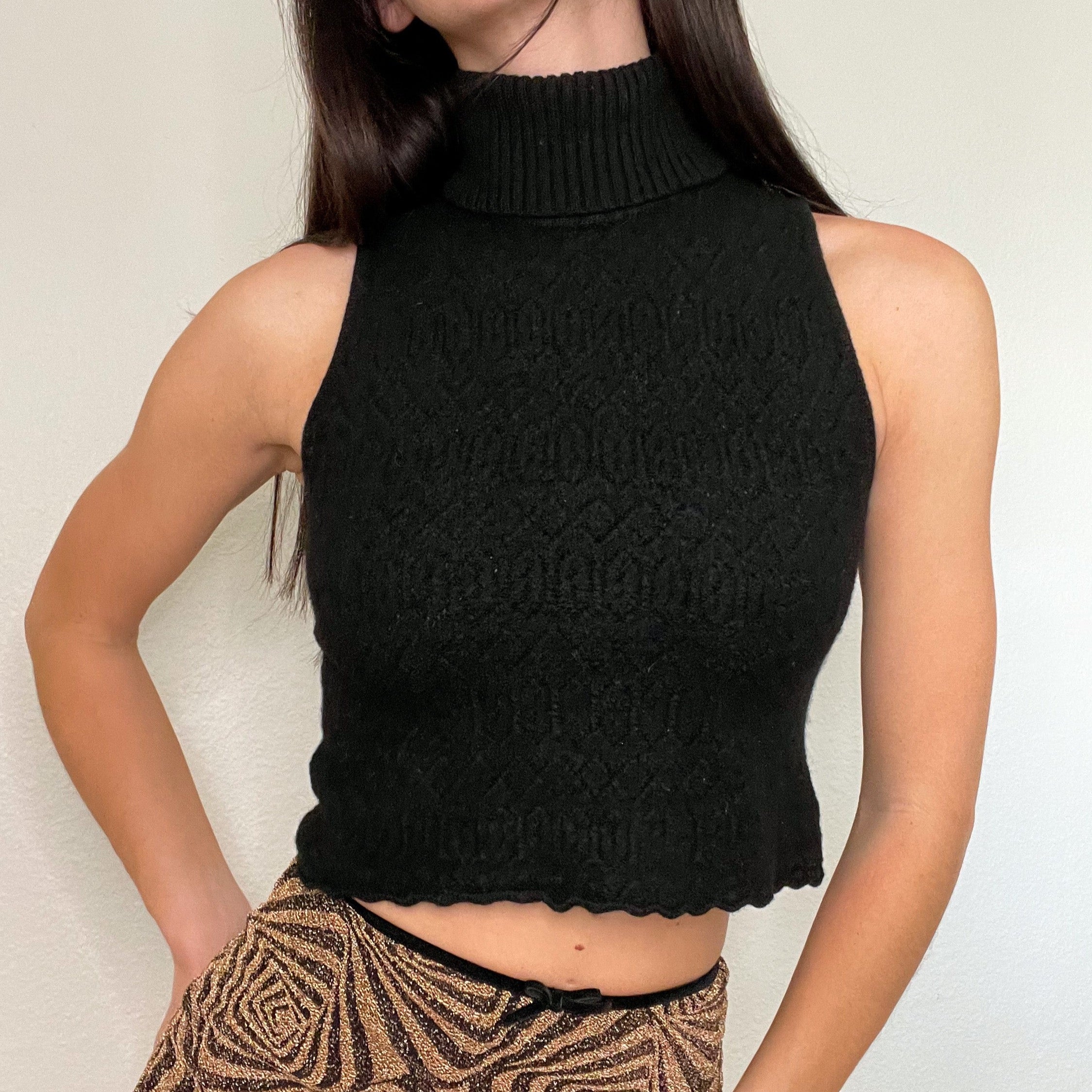 Black Cropped Turtleneck Tank