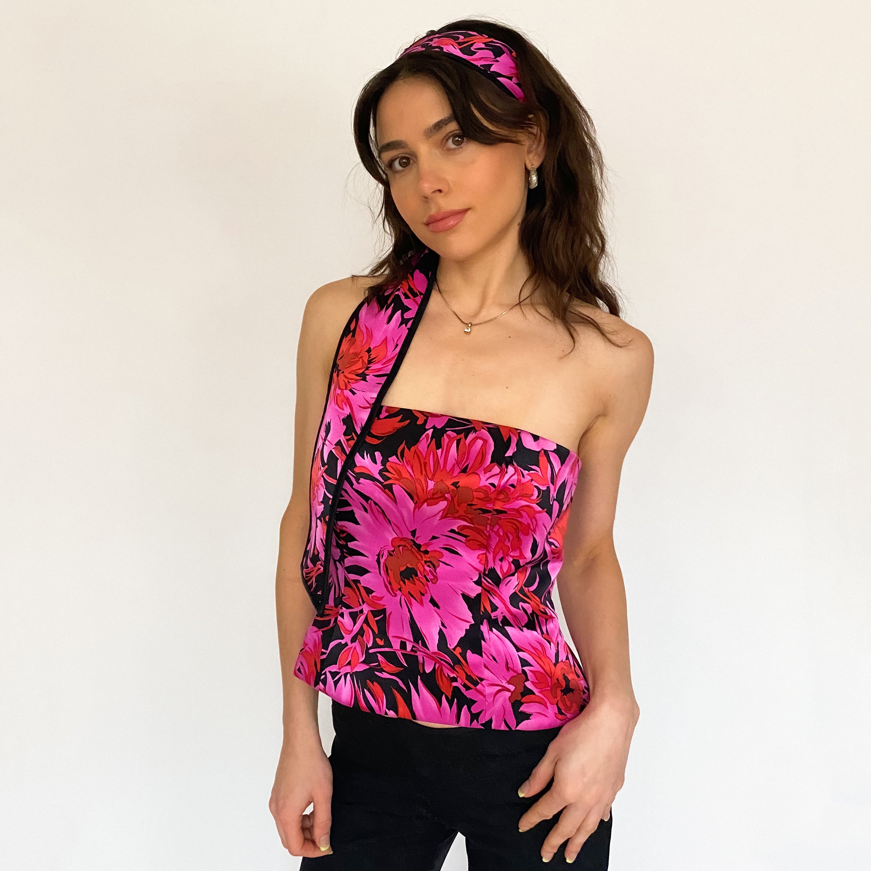 floral silk bustier and scarf set - size 4
