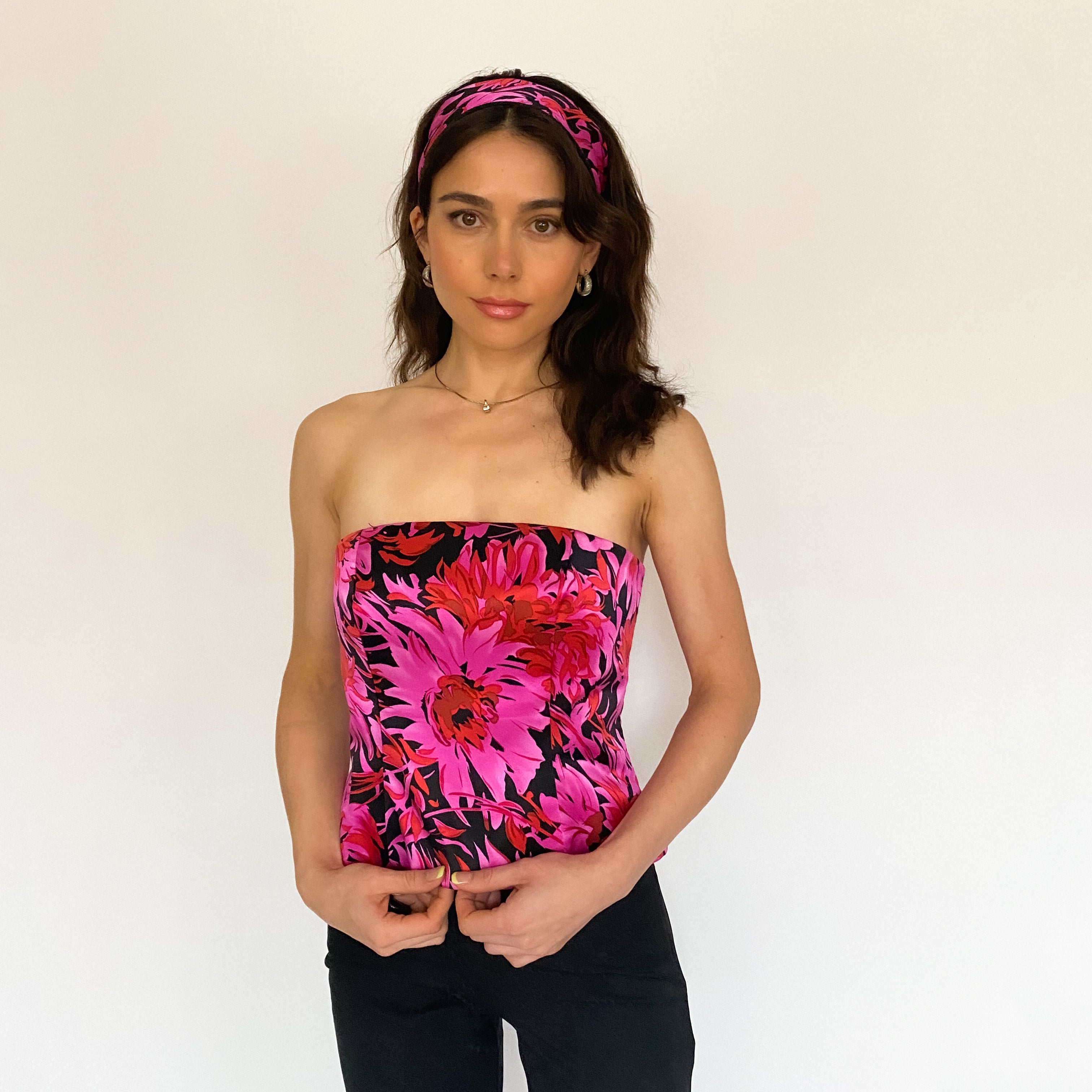 floral silk bustier and scarf set - size 4